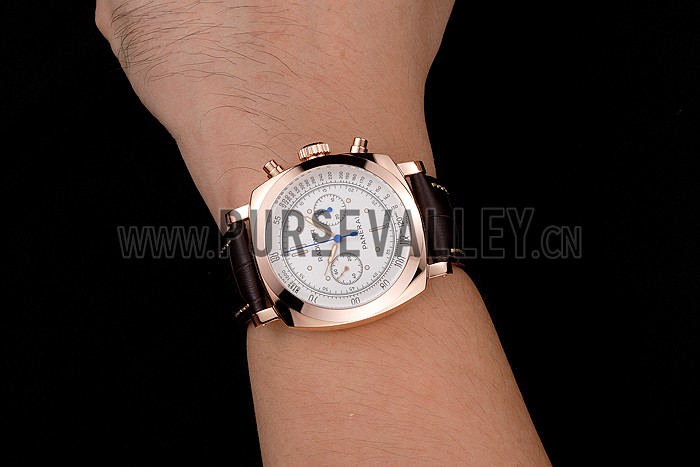 Swiss Panerai Radiomir 1940 Chronograph White Dial Rose Gold Case Brown Leather Strap