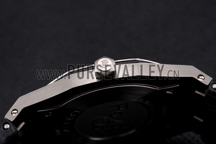 Audemars Piguet Royal Oak Fondation Black Dial Stainless Steel Case Black Leather Strap