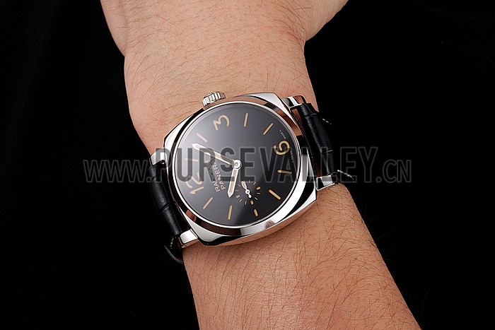Swiss Panerai Radiomir Black Dial Stainless Steel Case Black Leather Strap