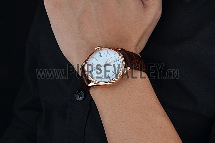 Swiss Rolex Cellini Time Gold Case White Dial Brown Leather Bracelet 622655
