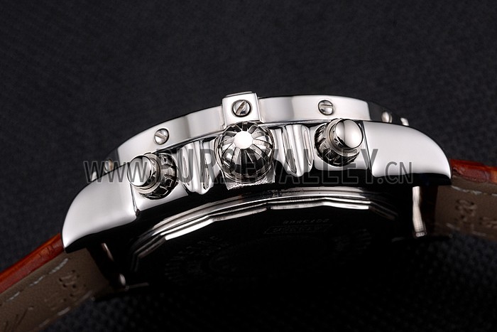 Breitling Chronomat 13 Stainless Steel Case White Dial Arabic Numerals Brown Leather Bracelet 622238