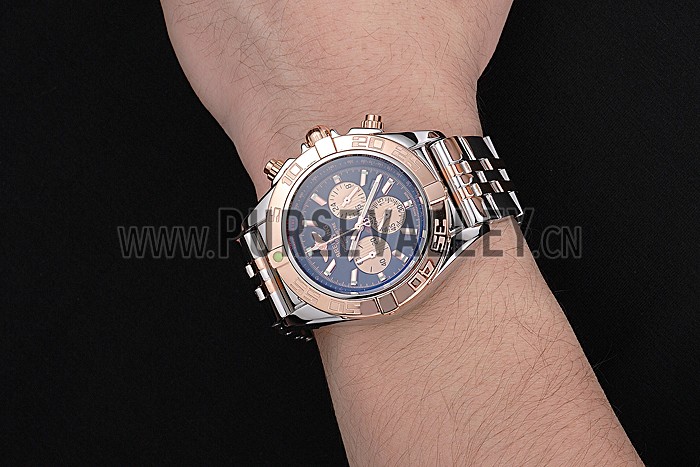 Breitling Chronomat Black Dial Rose Gold Bezel And Subdials Stainless Steel Case Two Tone Bracelet