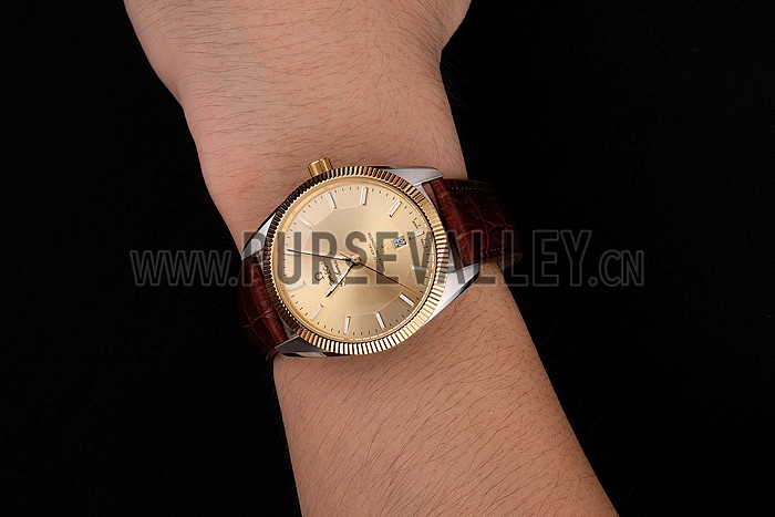 Omega Globemaster Gold Dial And Bezel Stainless Steel Case Brown Leather Strap