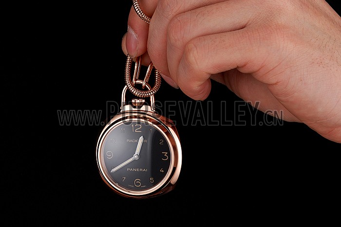 Swiss Panerai Radiomir Pocket Watch Black Dial Rose Gold Case And Chain 1453740
