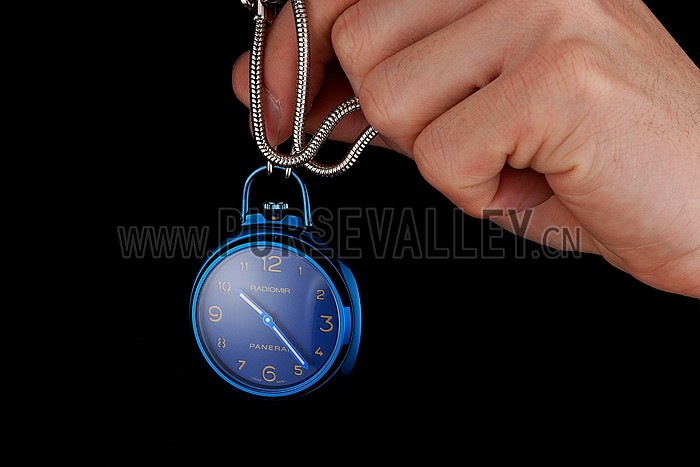 Swiss Panerai Radiomir Pocket Watch Blue Dial Blue Plated Case Stainless Steel Chain 1453741