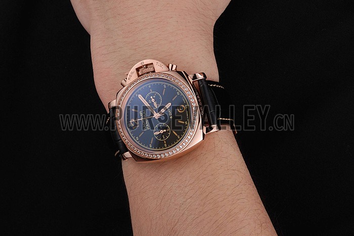 Panerai Radiomir 8 Days Chronograph Black Dial Diamond Bezel Rose Gold Case Black Leather Strap 1453798