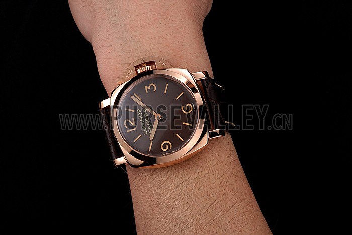 Swiss Panerai Luminor Brown Dial Rose Gold Case Brown Leather Strap 1453841