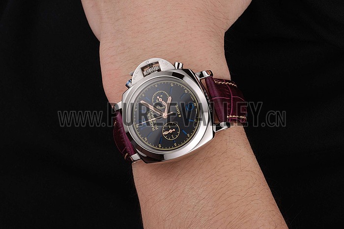Panerai Radiomir 8 Days Chronograph Black Dial Stainless Steel Case Plum Leather Strap 1453795