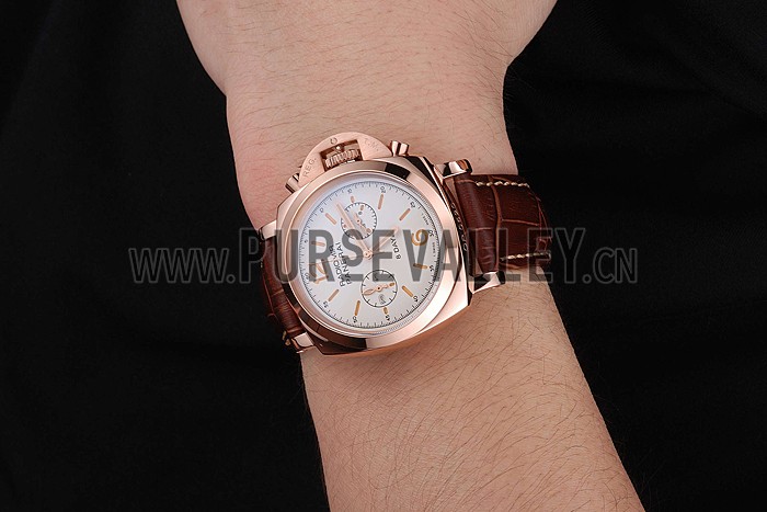 Panerai Radiomir 8 Days Chronograph White Dial Rose Gold Case Brown Leather Strap 1453796