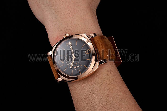 Swiss Panerai Radiomir 1940 Black Dial Rose Gold Case Brown Suede Leather Strap 1453844