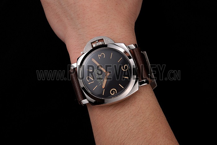 Swiss Panerai Luminor Black Dial Stainless Steel Case Brown Leather Strap 1453854
