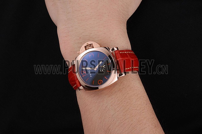 Panerai Radiomir Black Dial Rose Gold Case Red Leather Strap 1453806