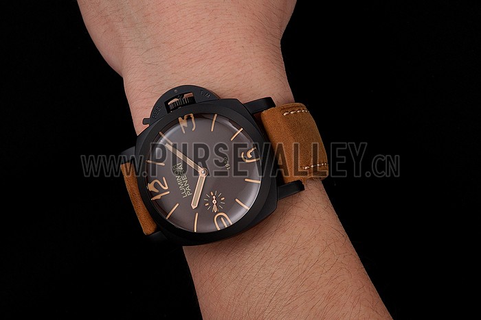 Swiss Panerai Luminor 1950 Brown Dial Black PVD Case Brown Suede Leather Strap 1453848