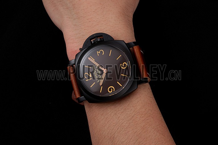 Swiss Panerai Luminor Brown Dial Black PVD Case Brown Leather Strap 1453856