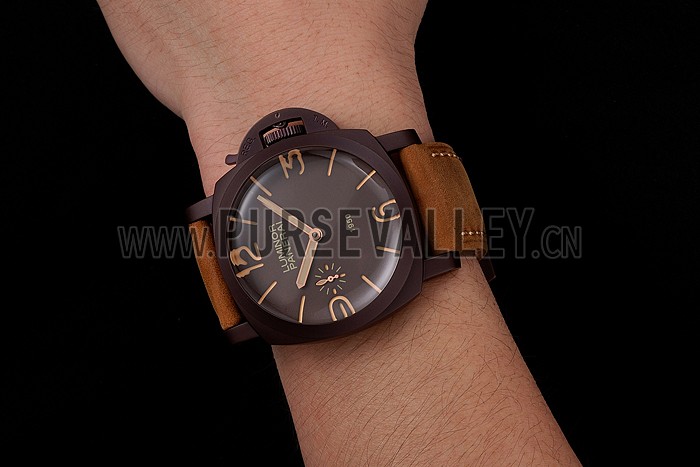 Swiss Panerai Luminor 1950 Brown Dial Brown PVD Case Brown Suede Leather Strap 1453850