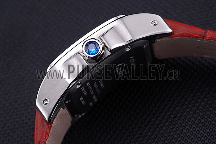 Swiss Cartier Santos White Dial Stainless Steel Case Red Leather Bracelet 622551