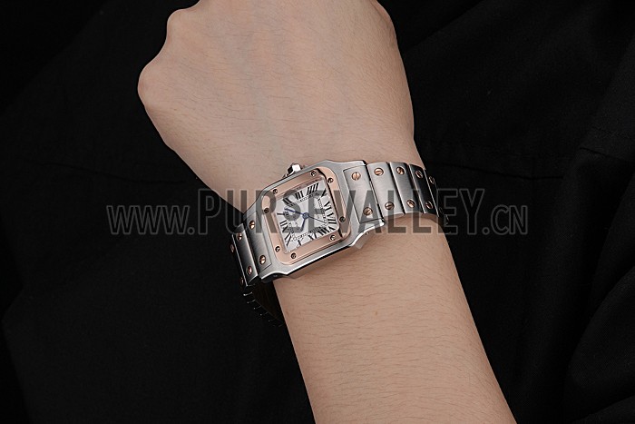 Swiss Cartier Santos De Cartier Galbee Rose Gold and Steel Case Steel Bracelet Small 622645