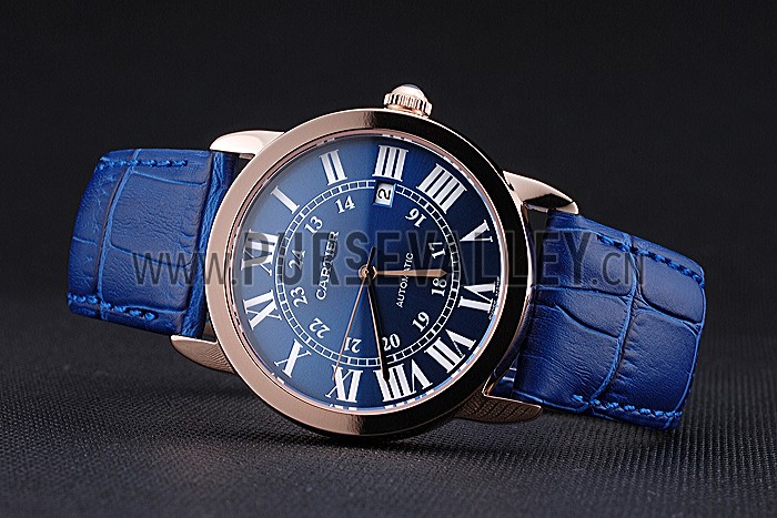 Swiss Cartier Ronde Solo Gold Case Blue Dial Roman Numerals 622203
