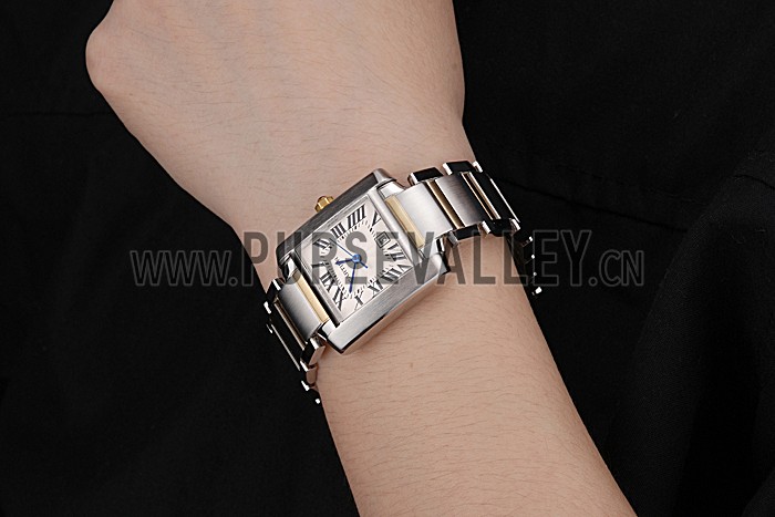 Swiss Cartier Tank Francaise Steel Case White Dial Roman Numerals Two Tone Bracelet 622648