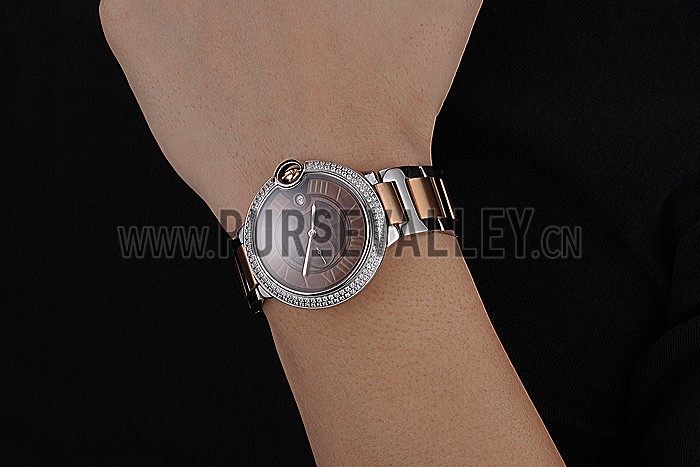 Swiss Cartier Ballon Bleu Diamond Case Brown Dial Two Tone Bracelet 622674