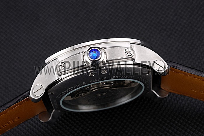 Cartier Calibre Tourbillon White Dial Stainless Steel Case Black Leather Strap 622751