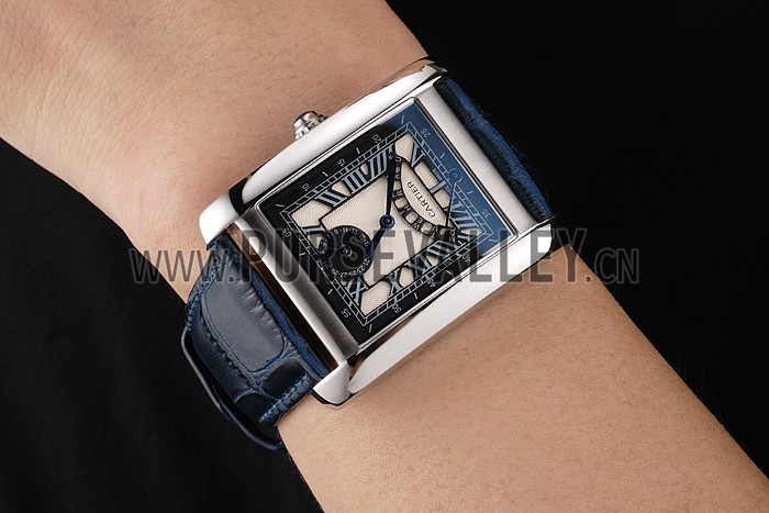 Cartier Tank White Dial Stainless Steel Case Blue Leather Strap 622762