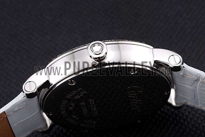 Cartier Ronde Second Time Zone White Dial Stainless Steel Case With Diamonds White Leather Strap 622803