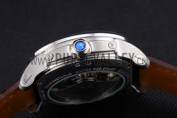 Cartier Calibre Tourbillon White Dial Stainless Steel Case Brown Leather Strap 622750