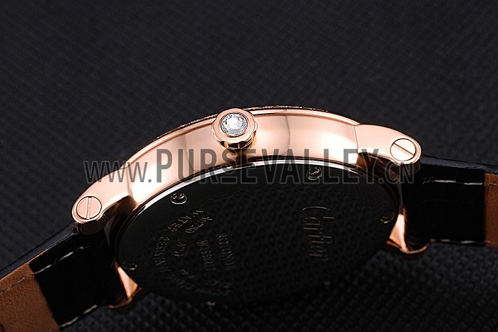 Cartier Ronde Second Time Zone White Dial Gold Case With Diamonds Black Leather Strap 622809