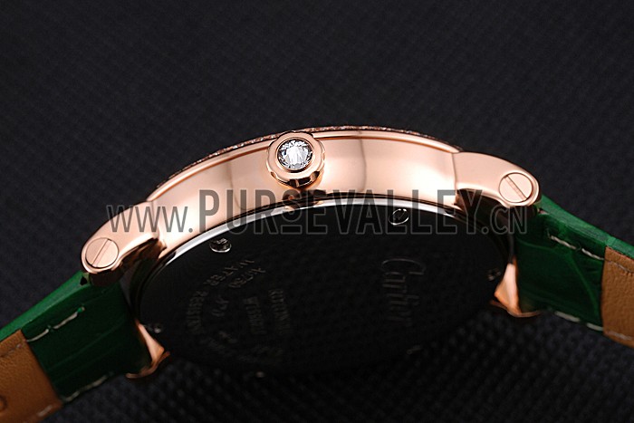 Cartier Ronde Second Time Zone White Dial Gold Case With Diamonds Green Leather Strap 622812
