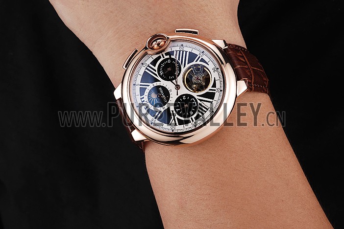 Cartier Ballon Bleu Flying Tourbillon Chronograph White Dial Rose Gold Case Brown Leather Strap