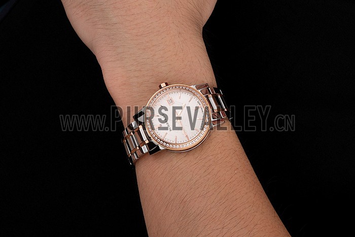 Burberry The City White Dial Rose Gold Diamond Bezel Stainless Steel Case Two Tone Bracelet