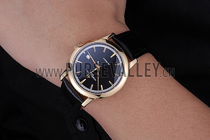 Swiss Vacheron Constantin Patrimony Traditionnelle Gold Case Black Leather Bracelet 622558