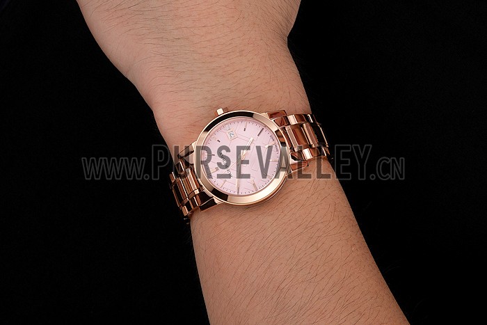Burberry The City Pink Dial Rose Gold Case And Bracelet