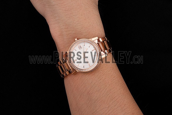 Burberry The City White Dial Diamond Bezel Rose Gold Case And Bracelet