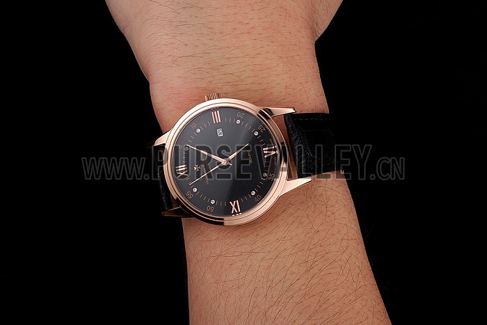 Vacheron Constantin Patrimony Chronometre Royal Black Dial Rose Gold Case Black Leather Strap