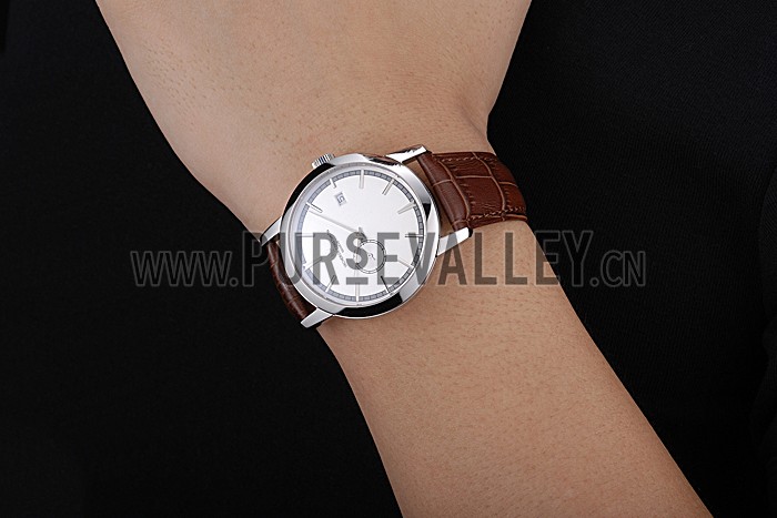 Swiss Vacheron Constantin Patrimony Contemporaine Stainless Steel Case White Dial Brown Leather Bracelet 622684