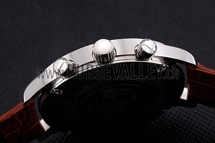 IWC Portugieser Chronograph White Dial Steel Hands And Numerals Stainless Steel Case Brown Leather Strap