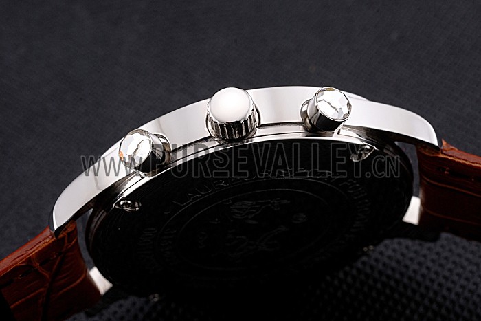 IWC Portugieser Chronograph White Dial Rose Gold Hands And Numerals Stainless Steel Case Brown Leather Strap