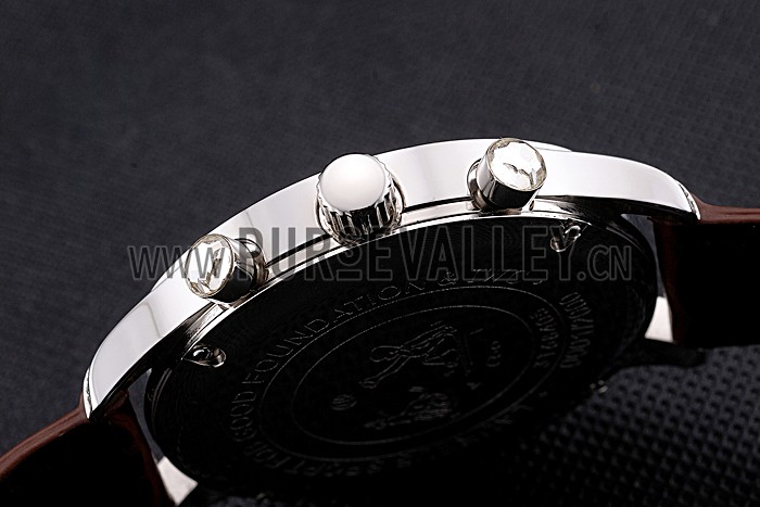 IWC Portugieser Chronograph White Dial Steel Hands And Numerals Steel Case With Diamonds Brown Leather Strap