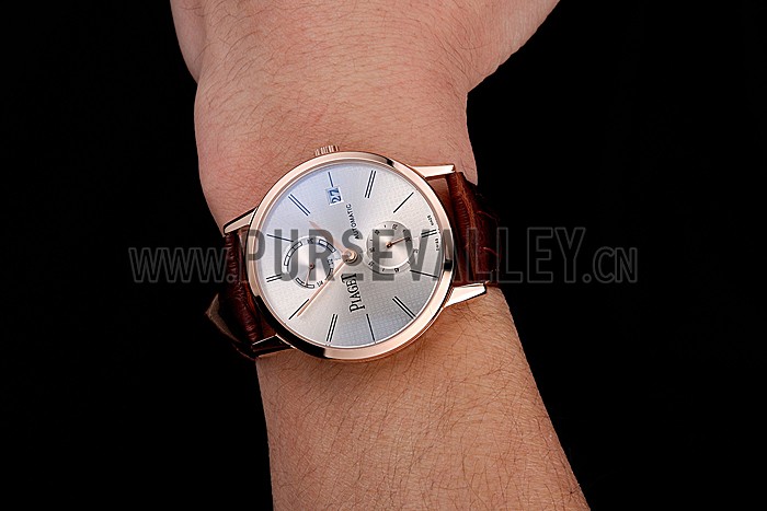Piaget Altiplano Date Silver Dial Rose Gold Case Brown Leather Strap