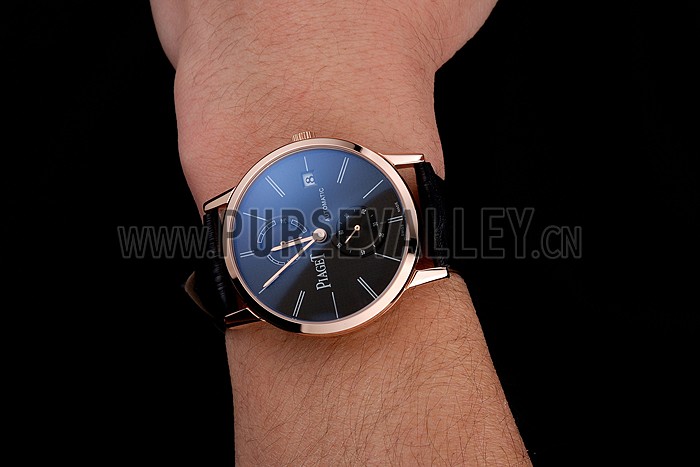 Piaget Altiplano Date Black Dial Rose Gold Case Black Leather Strap