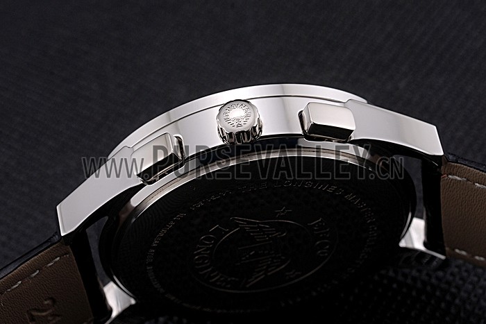 Longines Column Wheel White Dial Silver Stainless Steel Case Black Leather Strap