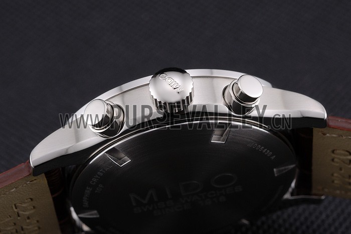 Mido Multifort Chronograph Gray Dial Stainless Steel Case Brown Leather Strap