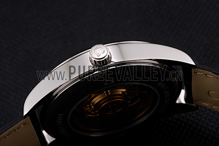 Omega Tresor Master Co-Axial White Dial Stainless Steel Case Black Leather Strap