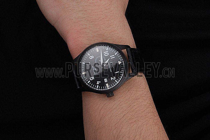 IWC Mark XVll Black Dial Black Stainless Steel Case Black Leather Strap