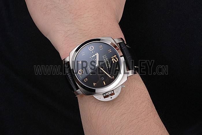 Panerai Luminor Marina 1950 Black Dial Brushed Steel Case Black Embossed Leather Strap