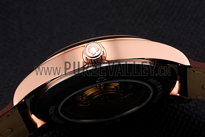 Omega Tresor Master Co-Axial Black Dial Rose Gold Case Brown Leather Strap