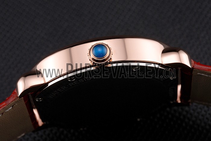 Cartier Ronde Louis Cartier White Dial Gold Case Red Leather Strap