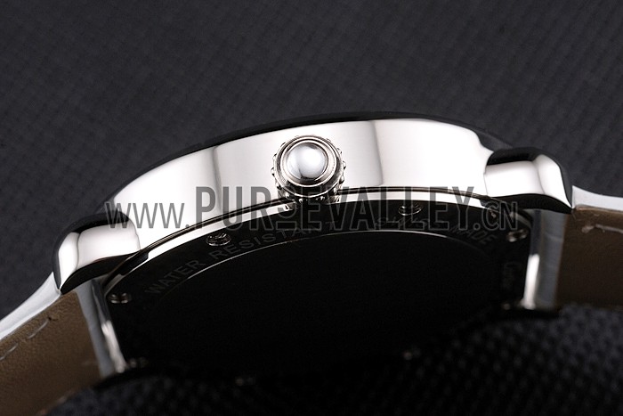 Cartier Ronde Louis Cartier White Dial Stainless Steel Case White Leather Strap